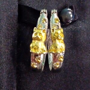 The Bradford Exchange Silver / 24K Gold CATS Fill A Heart With Love Earrings